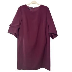 LAFAYETTE 148 Miriam Stretch Wool Shift Dress Cabernet Elbow Sleeve Size 18